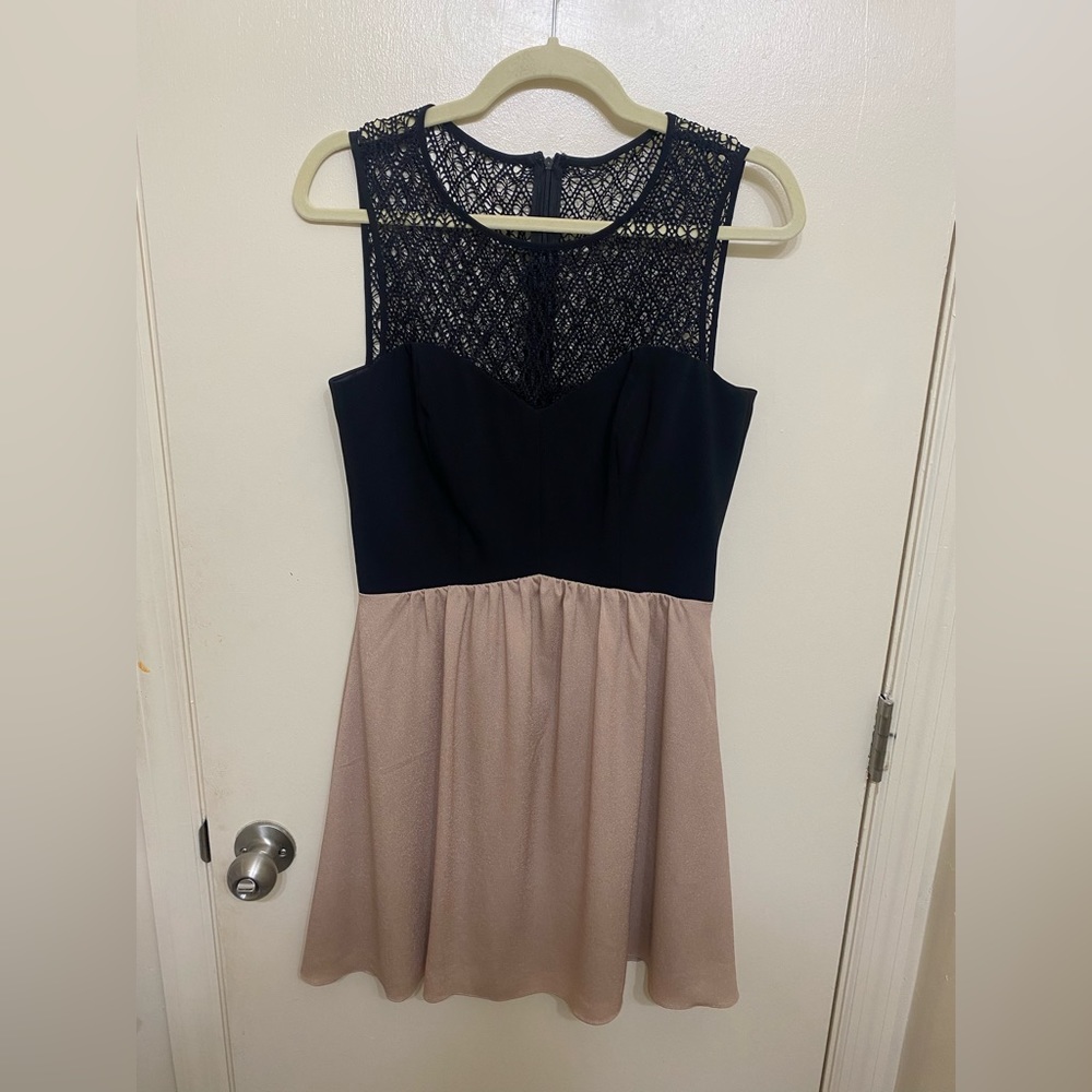 Stunning Cocktail Dress with Black Lace Top and Tan bottom - Gianni Bini